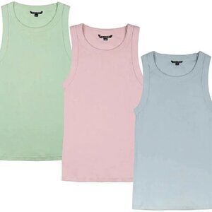 Tahari Women's Ribbed Cotton Pastel Tank Tops - Green | Pink | Blue - US M